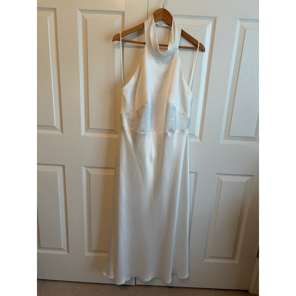 Jenny Yoo Nicolette Luxe Satin Halter Dress Ivory Maxi Size 20 NWT Bridal Formal